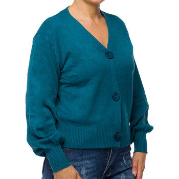 Cardigan corto blu da donna con chiusura a bottoni Swish Jeans, Abbigliamento Donna, SKU c811000219, Immagine 0